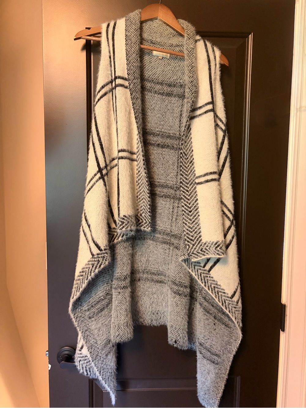 Women's Open-Front Plaid Knit Sweater
